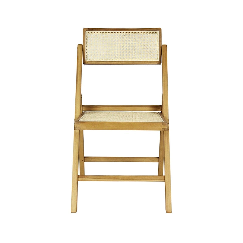 Olivier Mid-Century Vintage Wood Rattan Folding Chair with Adjustable Back, (Set of 2) by JONATHAN Y