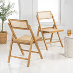 Olivier Mid-Century Vintage Wood Rattan Folding Chair with Adjustable Back, (Set of 2) by JONATHAN Y