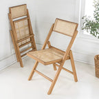 Olivier Mid-Century Vintage Wood Rattan Folding Chair with Adjustable Back, (Set of 2) by JONATHAN Y