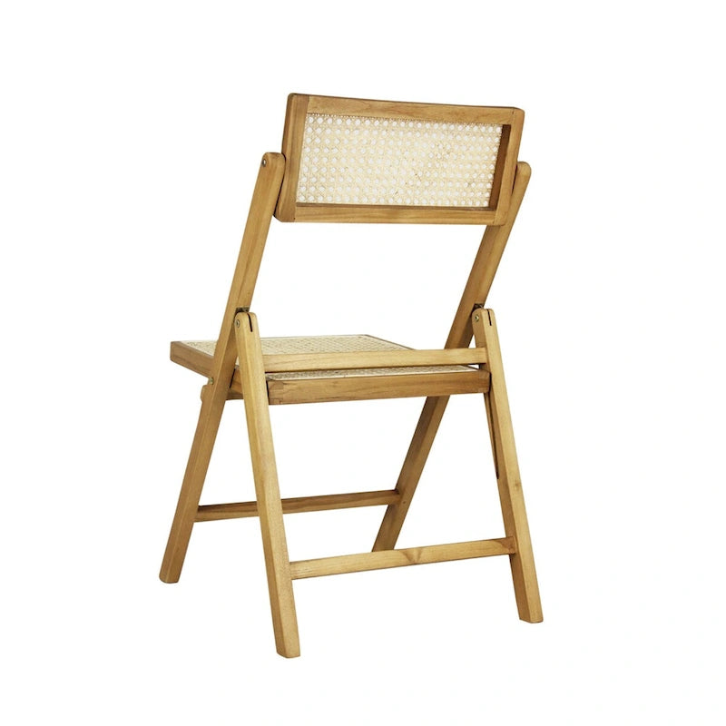 Olivier Mid-Century Vintage Wood Rattan Folding Chair with Adjustable Back, (Set of 2) by JONATHAN Y