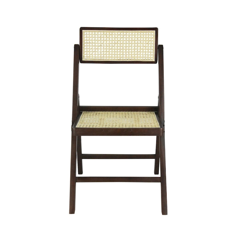 Olivier Mid-Century Vintage Wood Rattan Folding Chair with Adjustable Back, (Set of 2) by JONATHAN Y