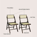 Olivier Mid-Century Vintage Wood Rattan Folding Chair with Adjustable Back, (Set of 2) by JONATHAN Y