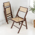 Olivier Mid-Century Vintage Wood Rattan Folding Chair with Adjustable Back, (Set of 2) by JONATHAN Y