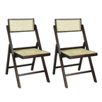 Olivier Mid-Century Vintage Wood Rattan Folding Chair with Adjustable Back, (Set of 2) by JONATHAN Y