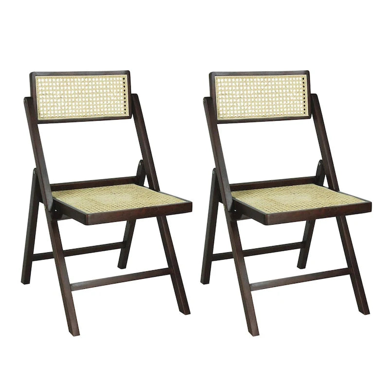 Olivier Mid-Century Vintage Wood Rattan Folding Chair with Adjustable Back, (Set of 2) by JONATHAN Y