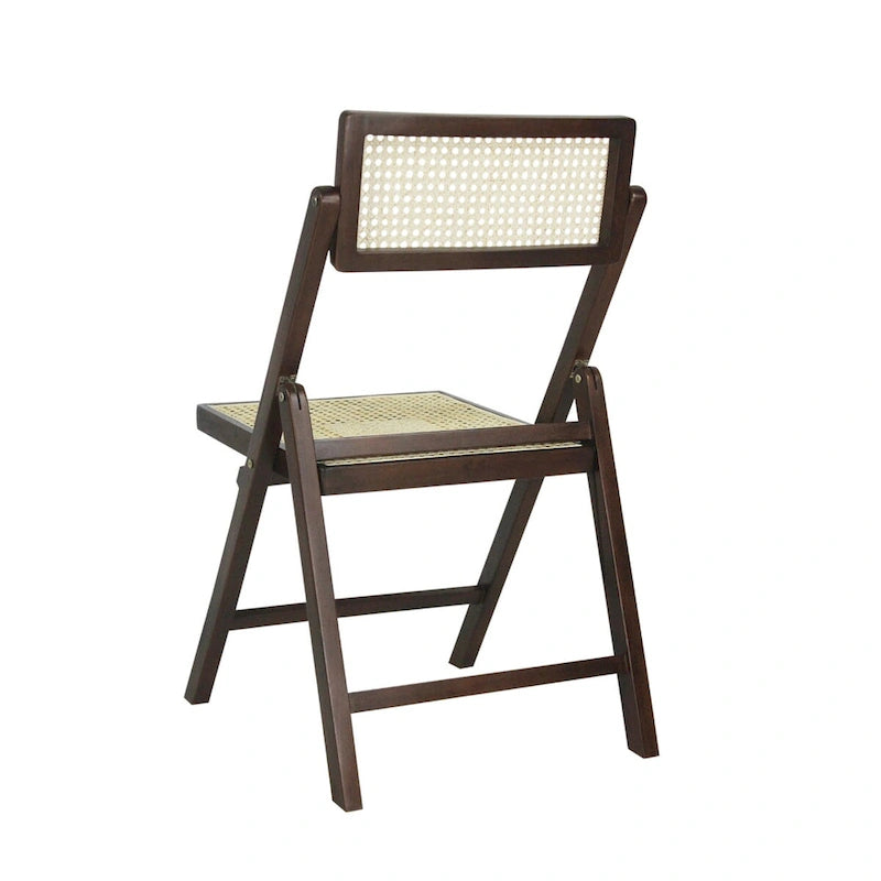 Olivier Mid-Century Vintage Wood Rattan Folding Chair with Adjustable Back, (Set of 2) by JONATHAN Y