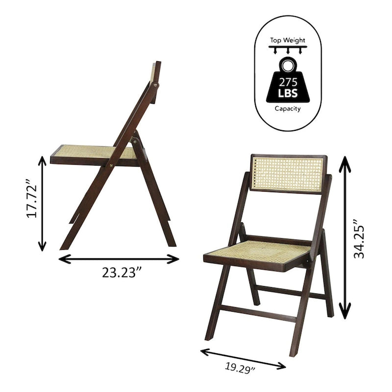 Olivier Mid-Century Vintage Wood Rattan Folding Chair with Adjustable Back, (Set of 2) by JONATHAN Y