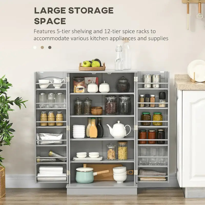 72.5 Kitchen Pantry Storage Cabinet, Freestanding Kitchen Cupboard with 4 Doors and Adjustable Shelves for Dining Room, MDF