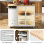 LED Wood 44.03 in. Kitchen Island with Flip Doors Sliding Glass Doors