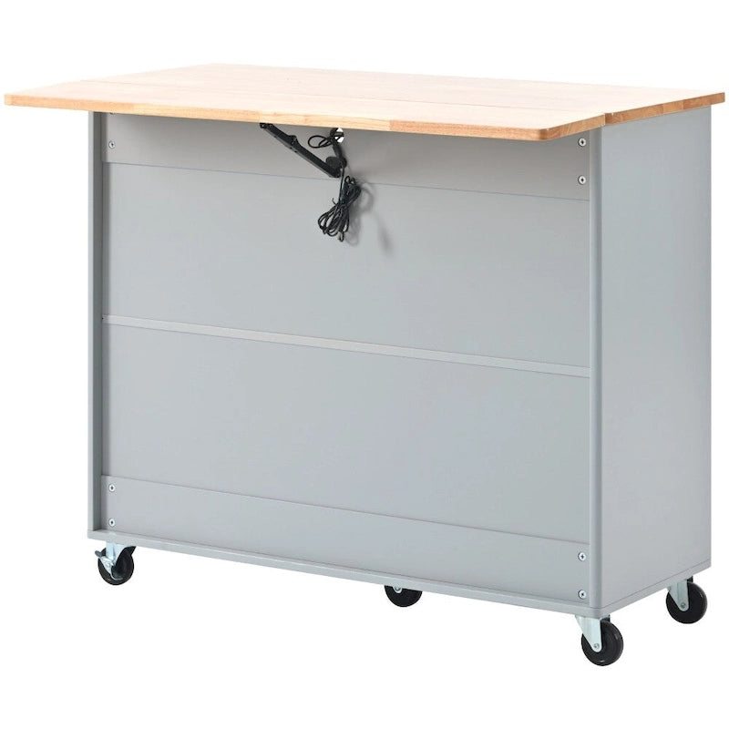 LED Wood 44.03 in. Kitchen Island with Flip Doors Sliding Glass Doors