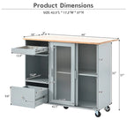 LED Wood 44.03 in. Kitchen Island with Flip Doors Sliding Glass Doors