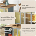 LED Wood 44.03 in. Kitchen Island with Flip Doors Sliding Glass Doors