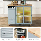 LED Wood 44.03 in. Kitchen Island with Flip Doors Sliding Glass Doors