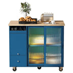 LED Wood 44.03 in. Kitchen Island with Flip Doors Sliding Glass Doors