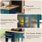 LED Wood 44.03 in. Kitchen Island with Flip Doors Sliding Glass Doors