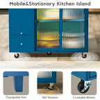 LED Wood 44.03 in. Kitchen Island with Flip Doors Sliding Glass Doors