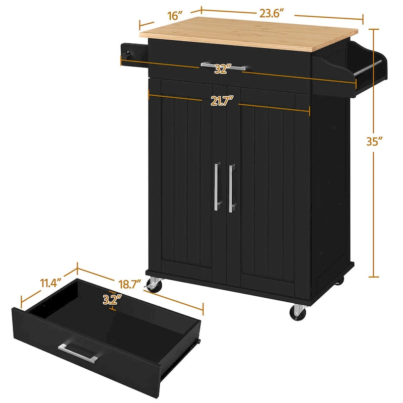 Yaheetech Rolling Kitchen Car with Towel Rack,Drawer, 2 Doors