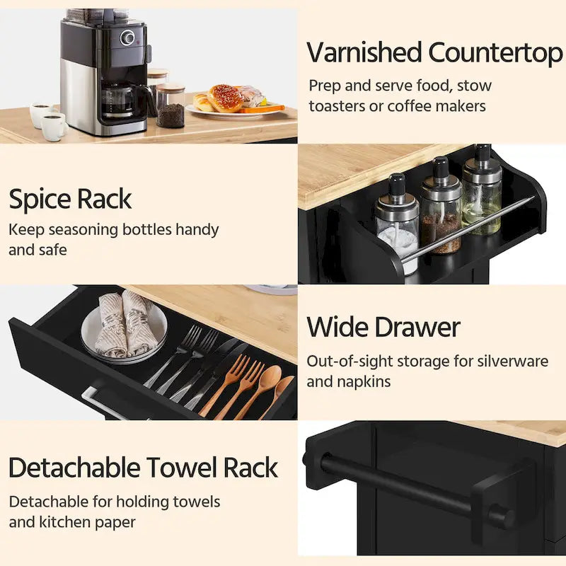 Yaheetech Rolling Kitchen Car with Towel Rack,Drawer, 2 Doors