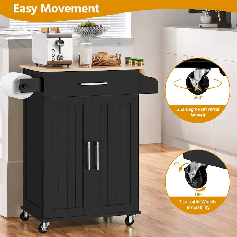 Yaheetech Rolling Kitchen Car with Towel Rack,Drawer, 2 Doors