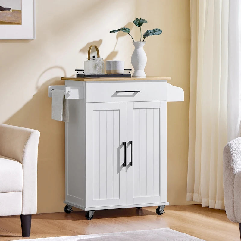 Yaheetech Rolling Kitchen Car with Towel Rack,Drawer, 2 Doors