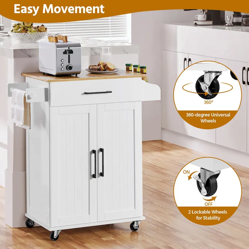 Yaheetech Rolling Kitchen Car with Towel Rack,Drawer, 2 Doors