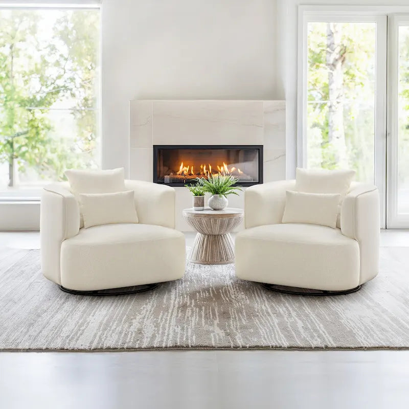 LUE BONA Swivel Accent Armchair Fabric Blend, Modern Upholstered Barrel Chair Living Room Sofa Chair