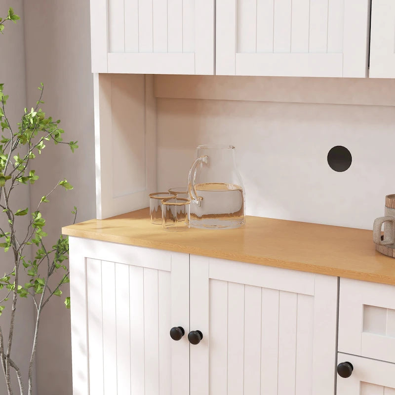 Kitchen storage cabinet with microwave stand and adjustable shelves