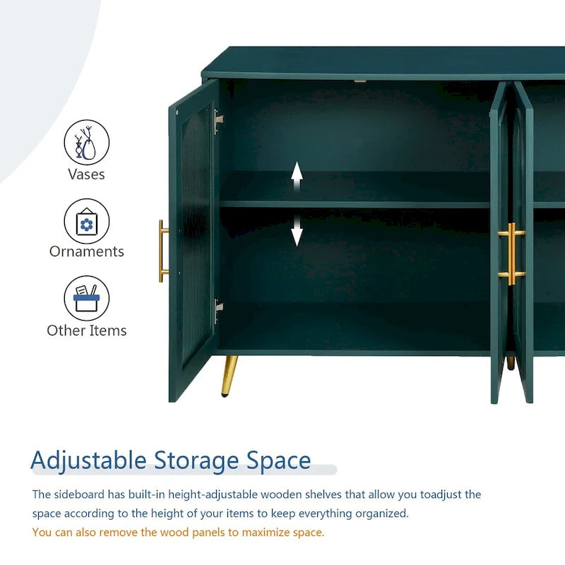 Wood Tv Stand With Storage Cabinet & Adjustable Shelves