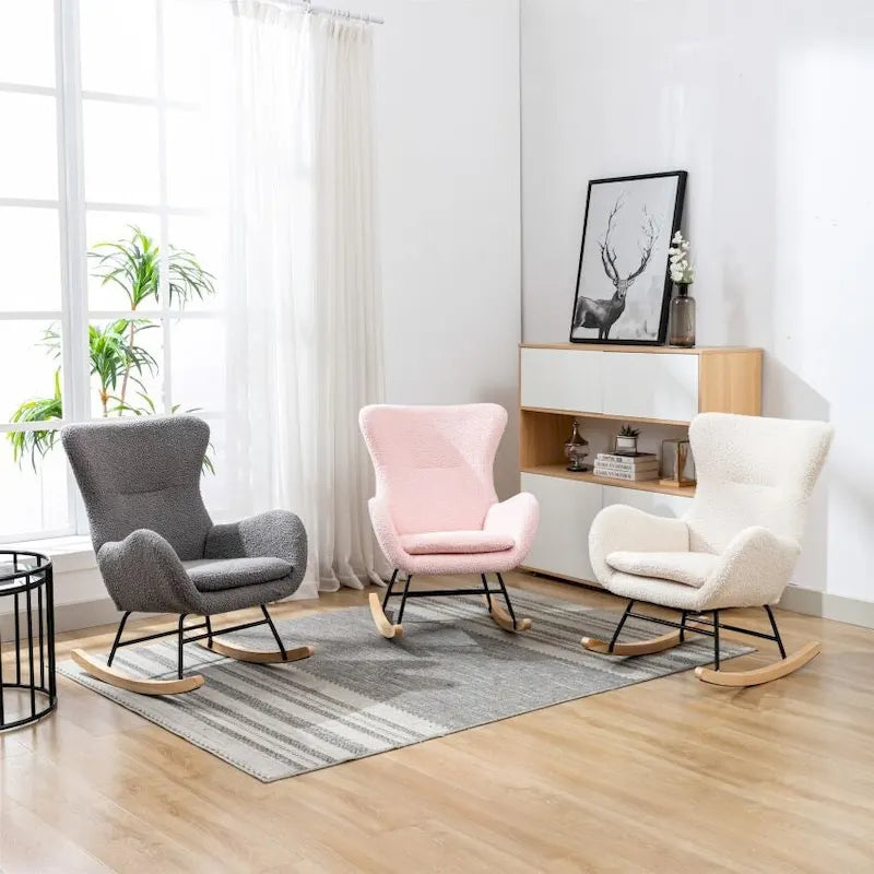 Fabric Padded Seat Rocking Chair With High Backrest And Armrests