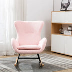 Fauteuil à bascule en tissu rembourré avec dossier haut et accoudoirs