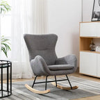 Fauteuil à bascule en tissu rembourré avec dossier haut et accoudoirs