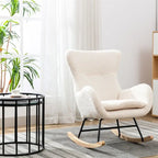 Fauteuil à bascule en tissu rembourré avec dossier haut et accoudoirs