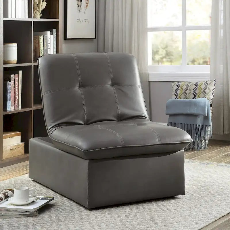 Kathleen Contemporary Faux Leather Tufted Adjustable Accent Chair by Porch & Den