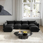 Canapé d'angle en U 130, Sectionnel modulaire minimaliste en chenille 6 places avec ottoman de méridienne réversible