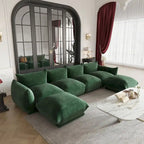 Canapé d'angle en U 130, Sectionnel modulaire minimaliste en chenille 6 places avec ottoman de méridienne réversible