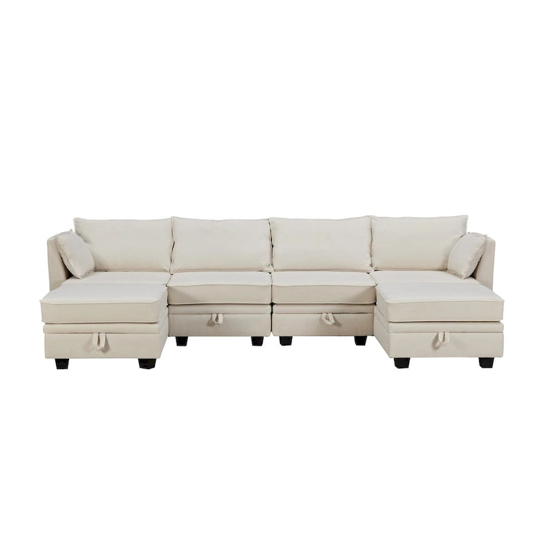 Canapé d'angle modulable moderne en U, convertible avec méridienne réversible pour salon, siège de rangement, 6 pièces