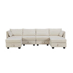 Canapé d'angle modulable moderne en U, convertible avec méridienne réversible pour salon, siège de rangement, 6 pièces