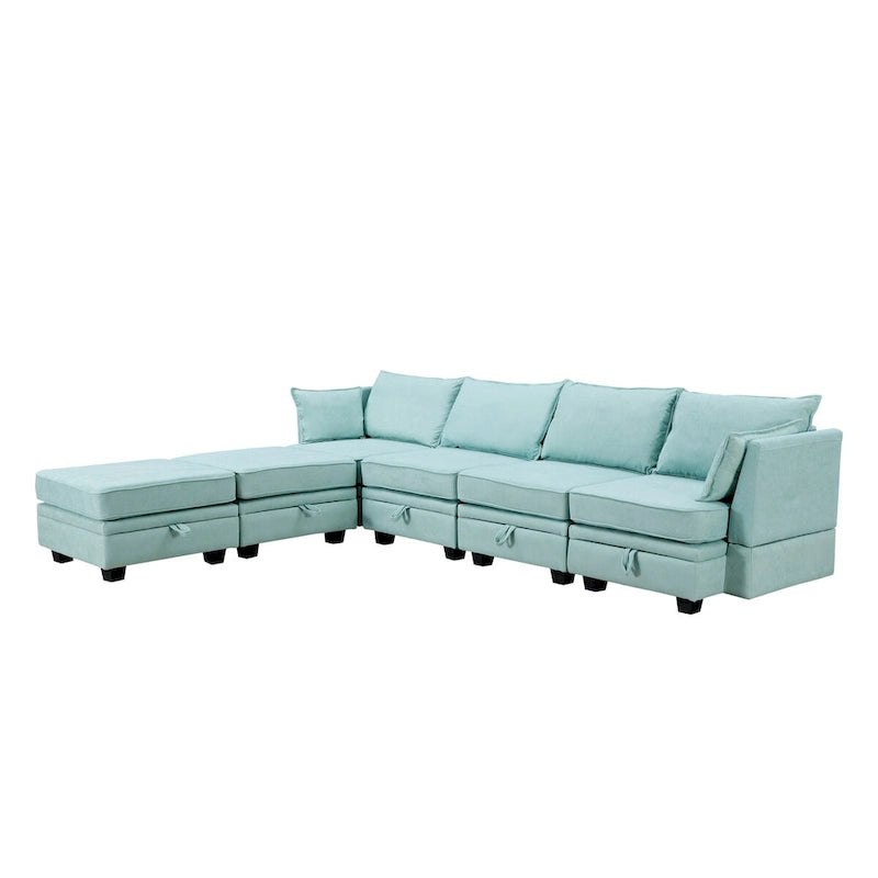 Canapé d'angle modulable moderne en U, convertible avec méridienne réversible pour salon, siège de rangement, 6 pièces