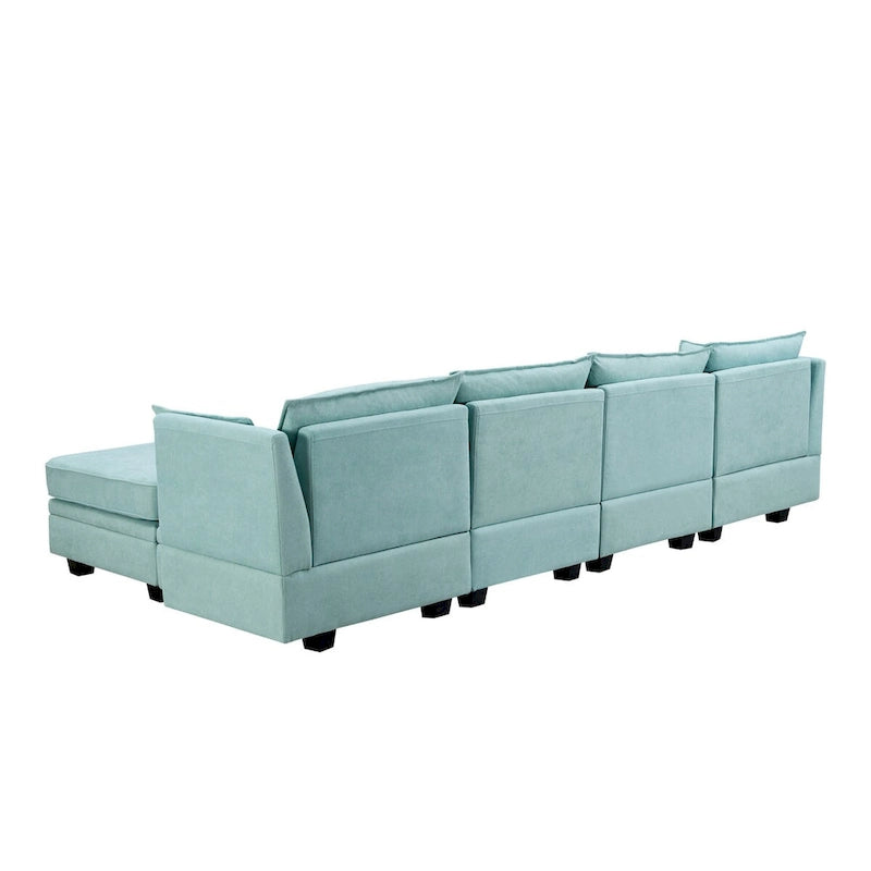 Canapé d'angle modulable moderne en U, convertible avec méridienne réversible pour salon, siège de rangement, 6 pièces