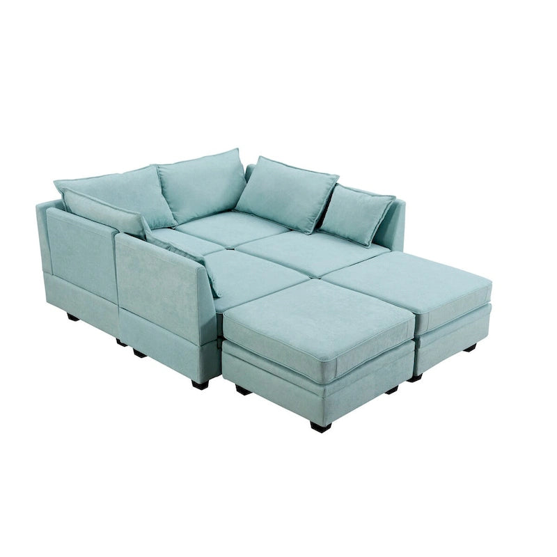 Canapé d'angle modulable moderne en U, convertible avec méridienne réversible pour salon, siège de rangement, 6 pièces