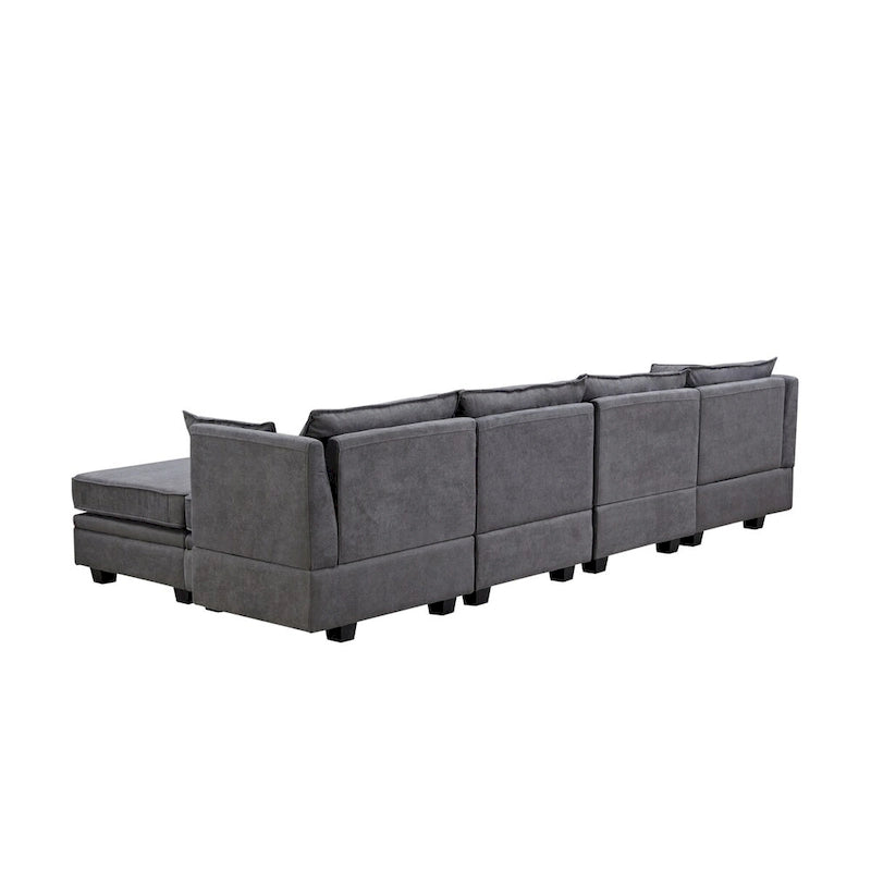 Canapé d'angle modulable moderne en U, convertible avec méridienne réversible pour salon, siège de rangement, 6 pièces