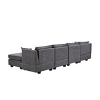 Canapé d'angle modulable moderne en U, convertible avec méridienne réversible pour salon, siège de rangement, 6 pièces