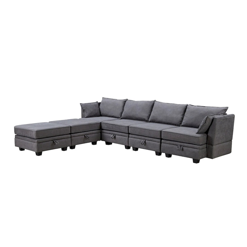 Canapé d'angle modulable moderne en U, convertible avec méridienne réversible pour salon, siège de rangement, 6 pièces