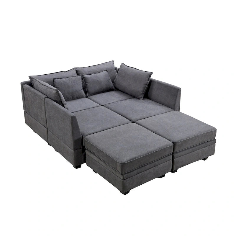 Canapé d'angle modulable moderne en U, convertible avec méridienne réversible pour salon, siège de rangement, 6 pièces