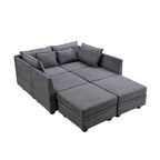 Canapé d'angle modulable moderne en U, convertible avec méridienne réversible pour salon, siège de rangement, 6 pièces