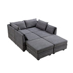 Canapé d'angle modulable moderne en U, convertible avec méridienne réversible pour salon, siège de rangement, 6 pièces