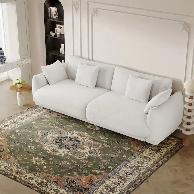 86.6 Modern Teddy Velvet Triple Sofa with 4 Pillows and Metal Legs