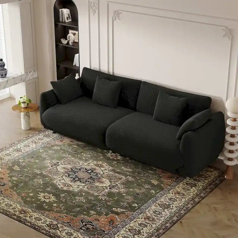 86.6 Modern Teddy Velvet Triple Sofa with 4 Pillows and Metal Legs
