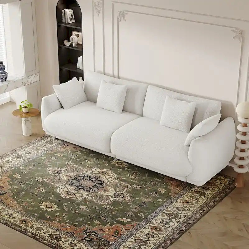 86.6 Modern Teddy Velvet Triple Sofa with 4 Pillows and Metal Legs