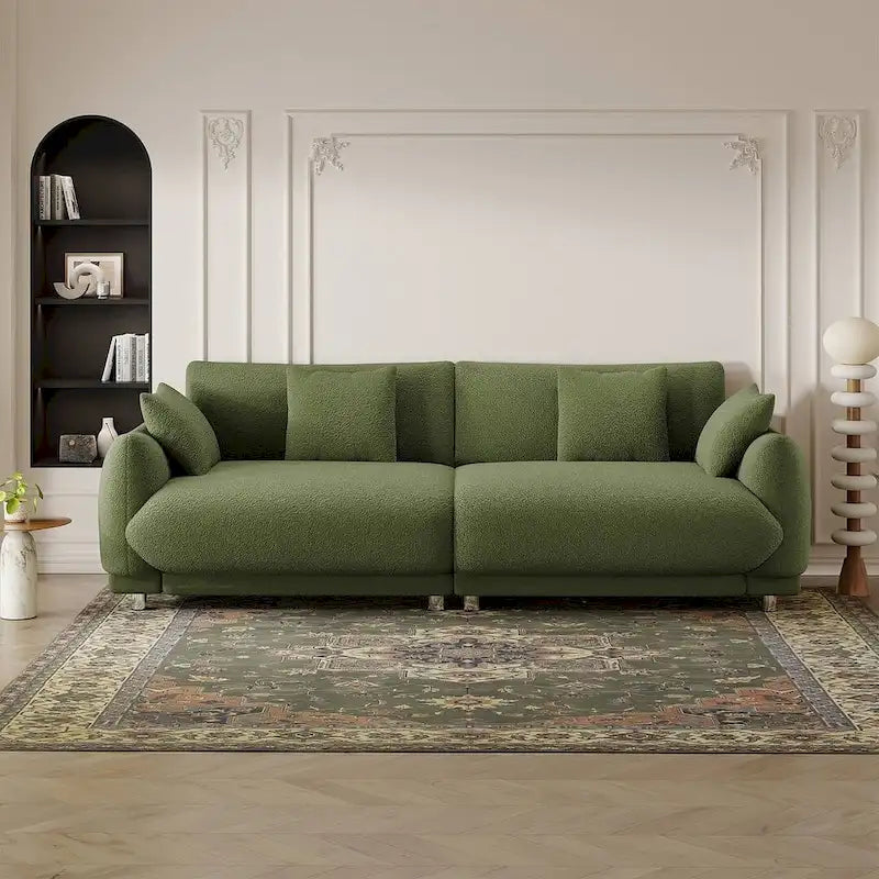 86.6 Modern Teddy Velvet Triple Sofa with 4 Pillows and Metal Legs